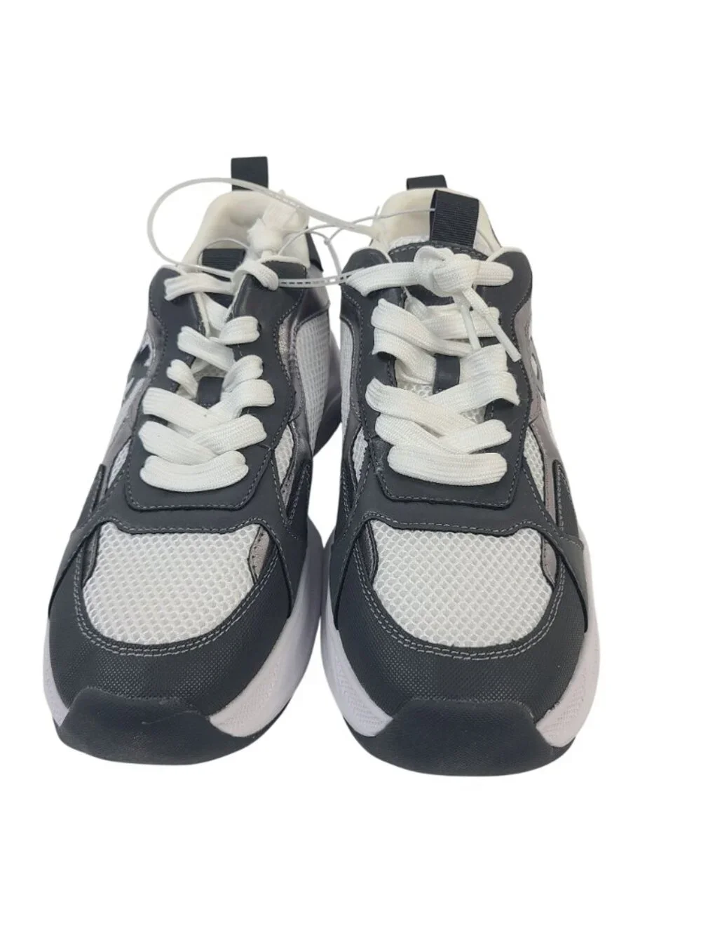 NEW DKNY DeYoung Chunky Silver & White Mesh Sneakers US 10M Athletic Shoes